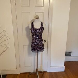 Vintage Wet Seal Sequin Gem Purple See Through Racer Back Knot Tank Top XS
